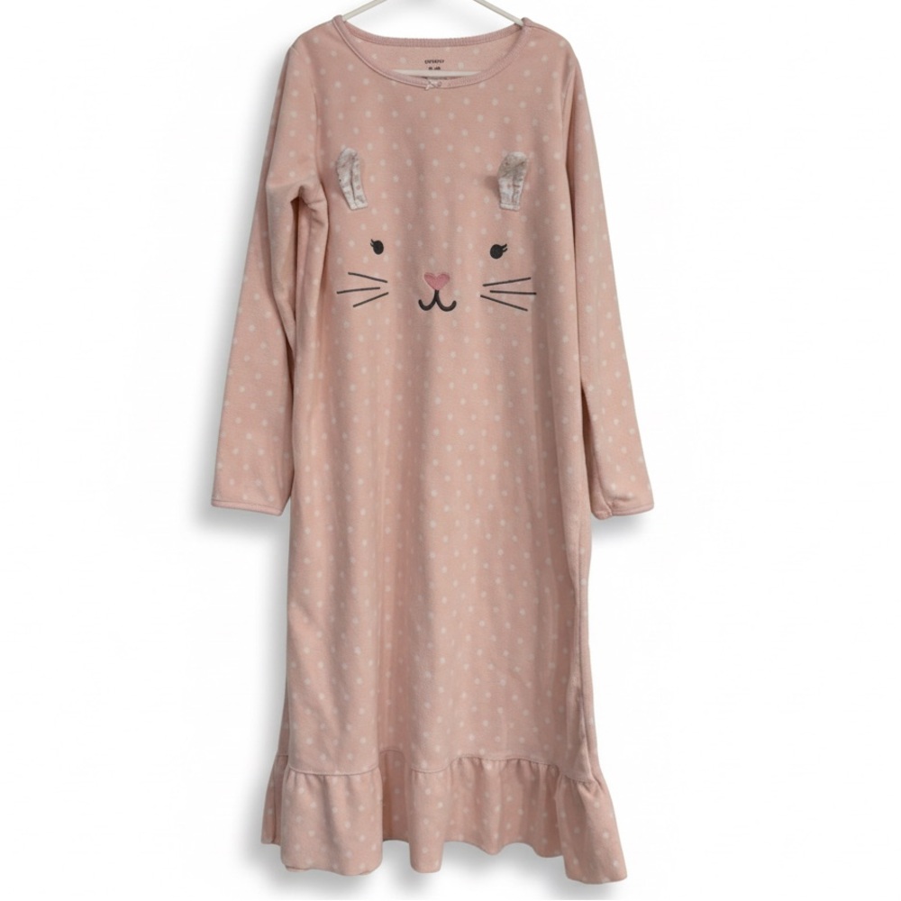 🔴 Carter’s Kids Pink Bunny Fleece Nightgown Polka Dot 8-10